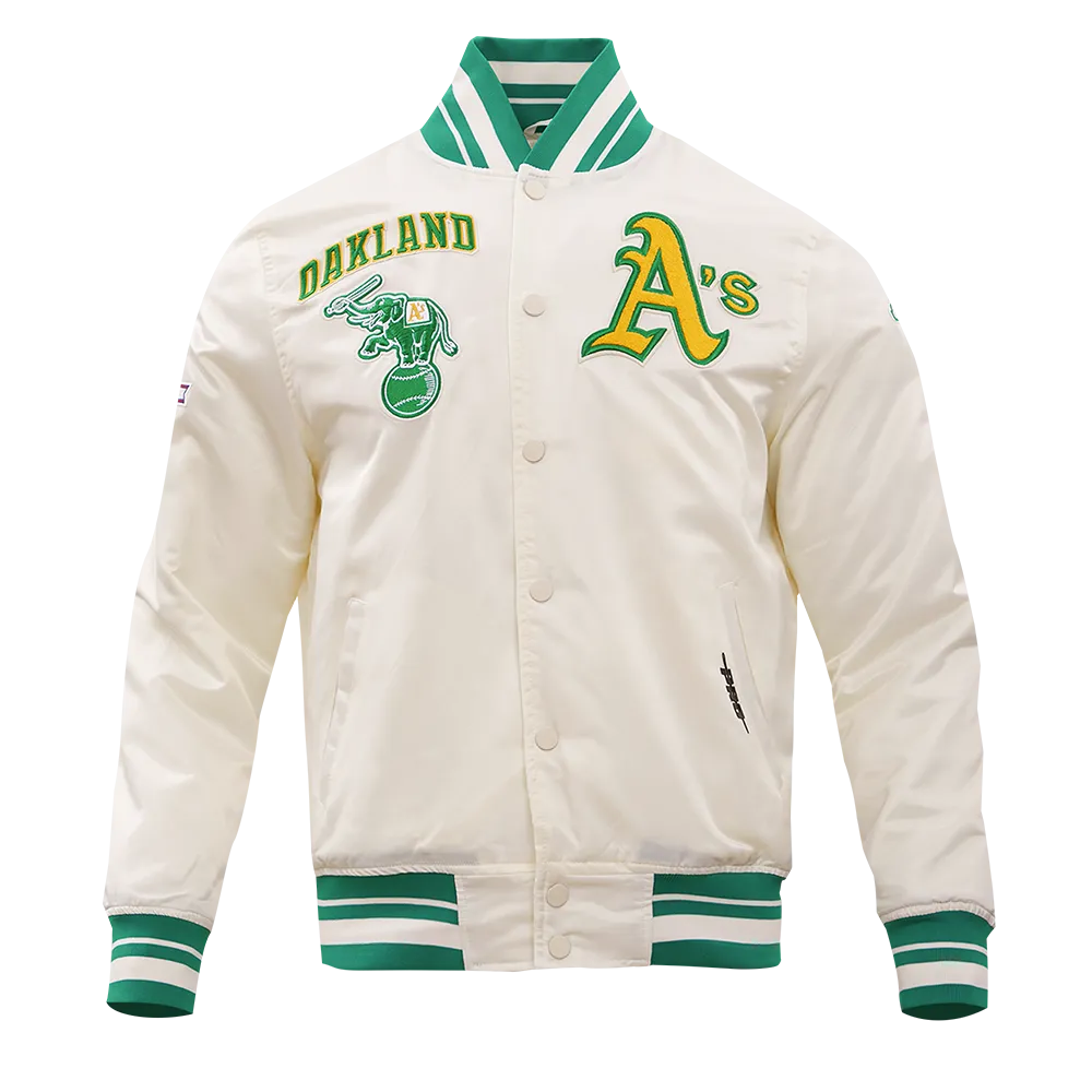 MLB OAKLAND ATHLETICS RETRO CLASSIC MEN'S RIB SATIN JACKET (EGGSHELL/KELLY GREEN)