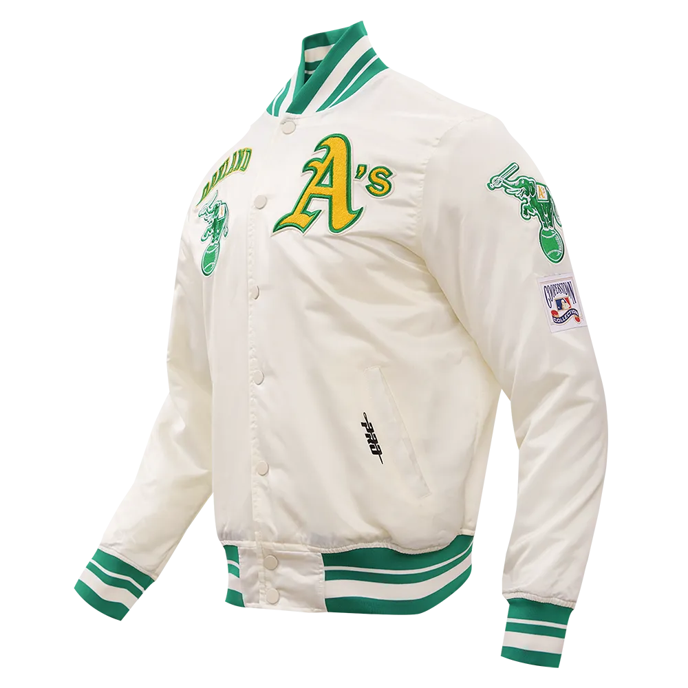 MLB OAKLAND ATHLETICS RETRO CLASSIC MEN'S RIB SATIN JACKET (EGGSHELL/KELLY GREEN)