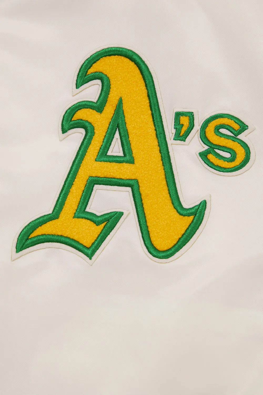 MLB OAKLAND ATHLETICS RETRO CLASSIC MEN'S RIB SATIN JACKET (EGGSHELL/KELLY GREEN)