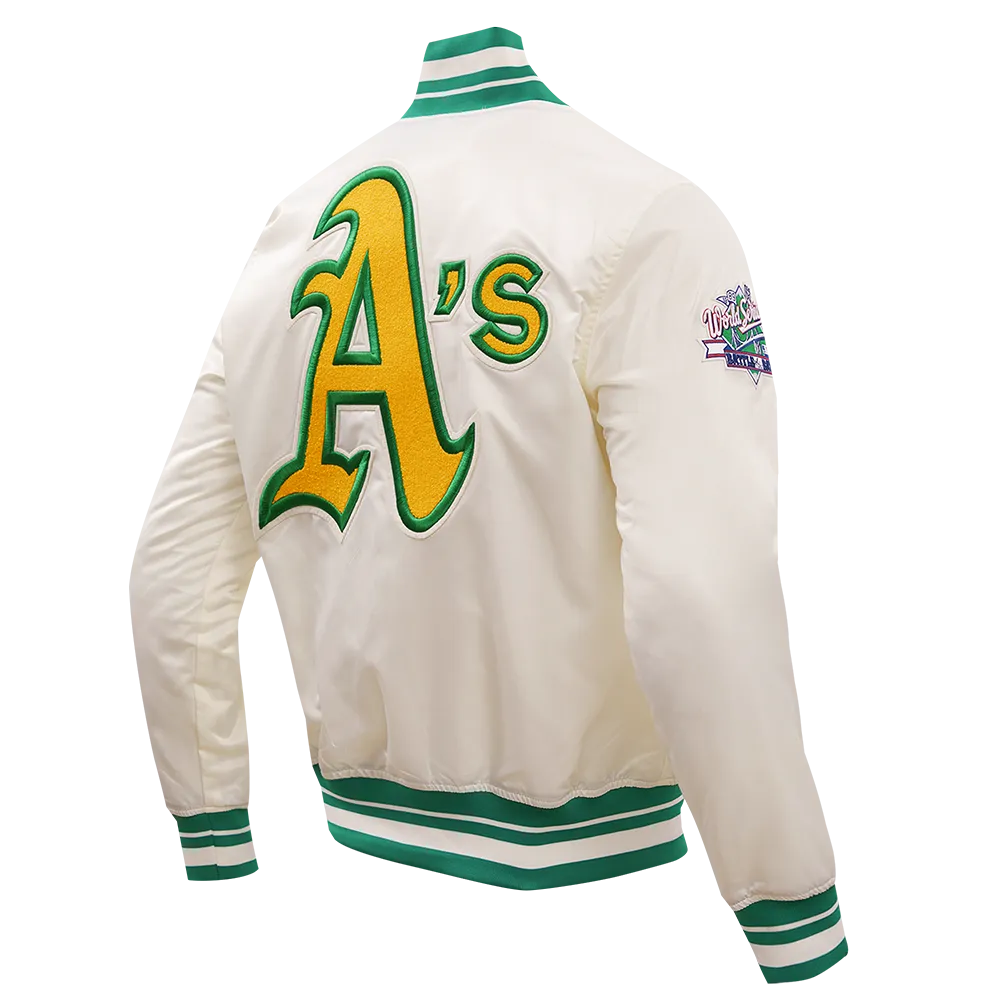 MLB OAKLAND ATHLETICS RETRO CLASSIC MEN'S RIB SATIN JACKET (EGGSHELL/KELLY GREEN)