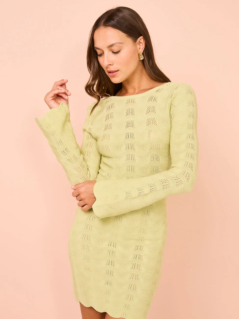 Mon Renn Waves Mini Dress in Green