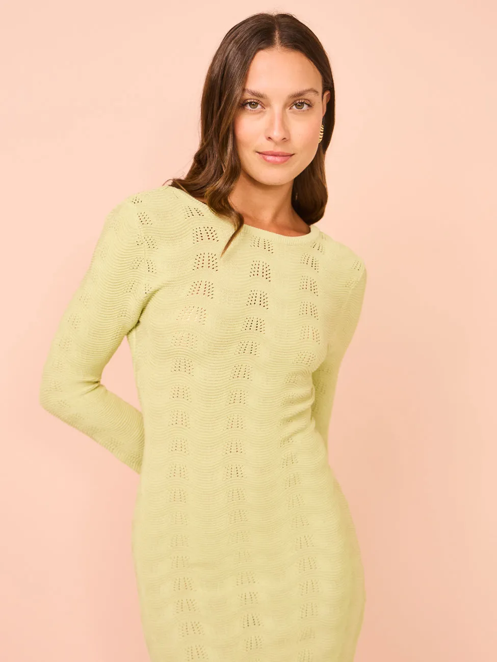 Mon Renn Waves Mini Dress in Green