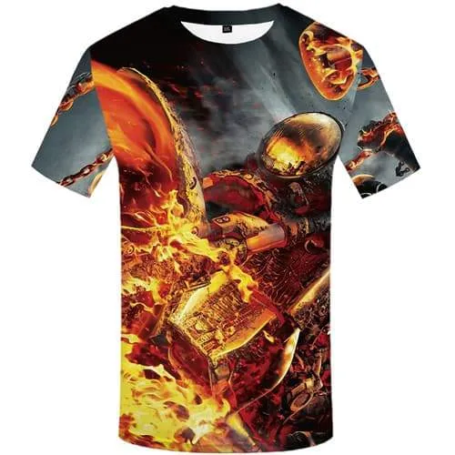 Motorcycle T shirts Men Flame T shirts Funny Metal Tshirts Cool Mechanical Tshirts Casual Gothic T-shirts 3d Short Sleeve