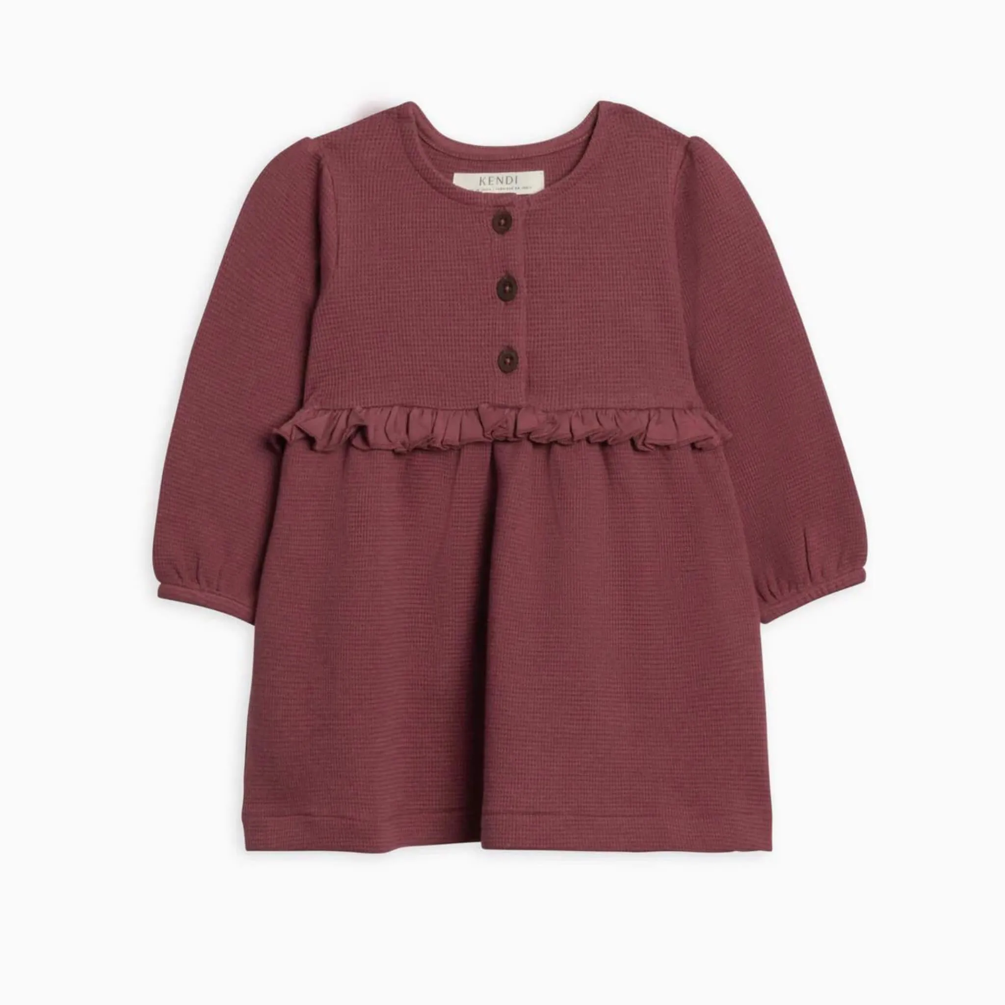 Nina Organic Waffle Knit Ruffle Waist Toddler Dress - Mulberry