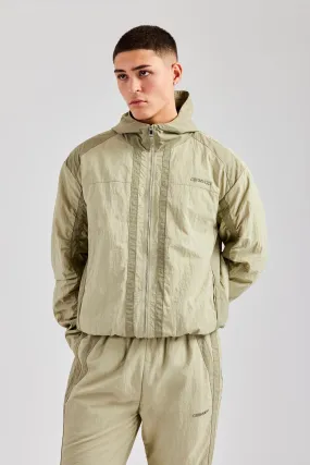 Nylon Colour Block Zip Through - Light Khaki