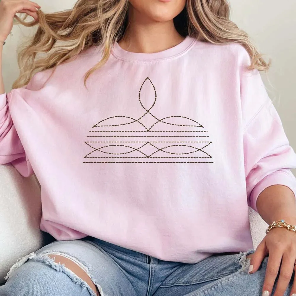 Online Exclusive | Boot Stitch Printed Long Sleeve Graphic Sweatshirt in Pink