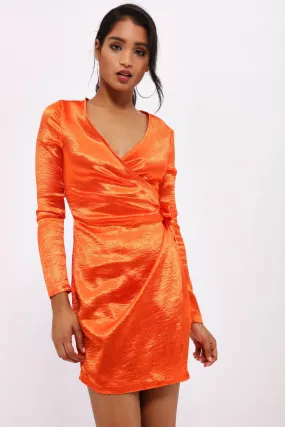 Orange Knot Detail Long Sleeve Dress