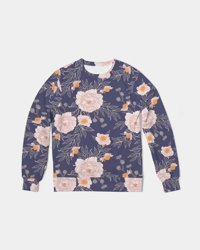 Orange Peonies Floral Orient Blue Men's French Terry Pullover Sweatshirt