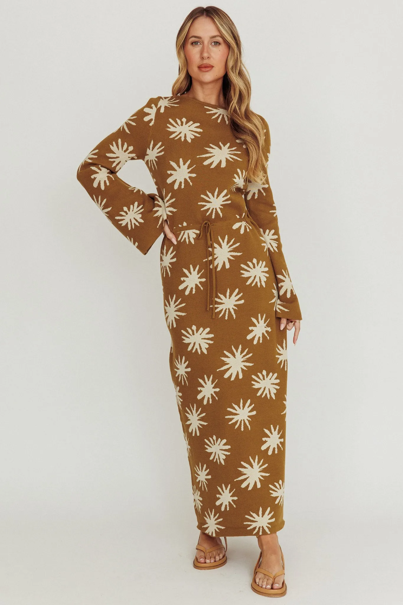 Orleans Star Print Knit Maxi Dress Olive