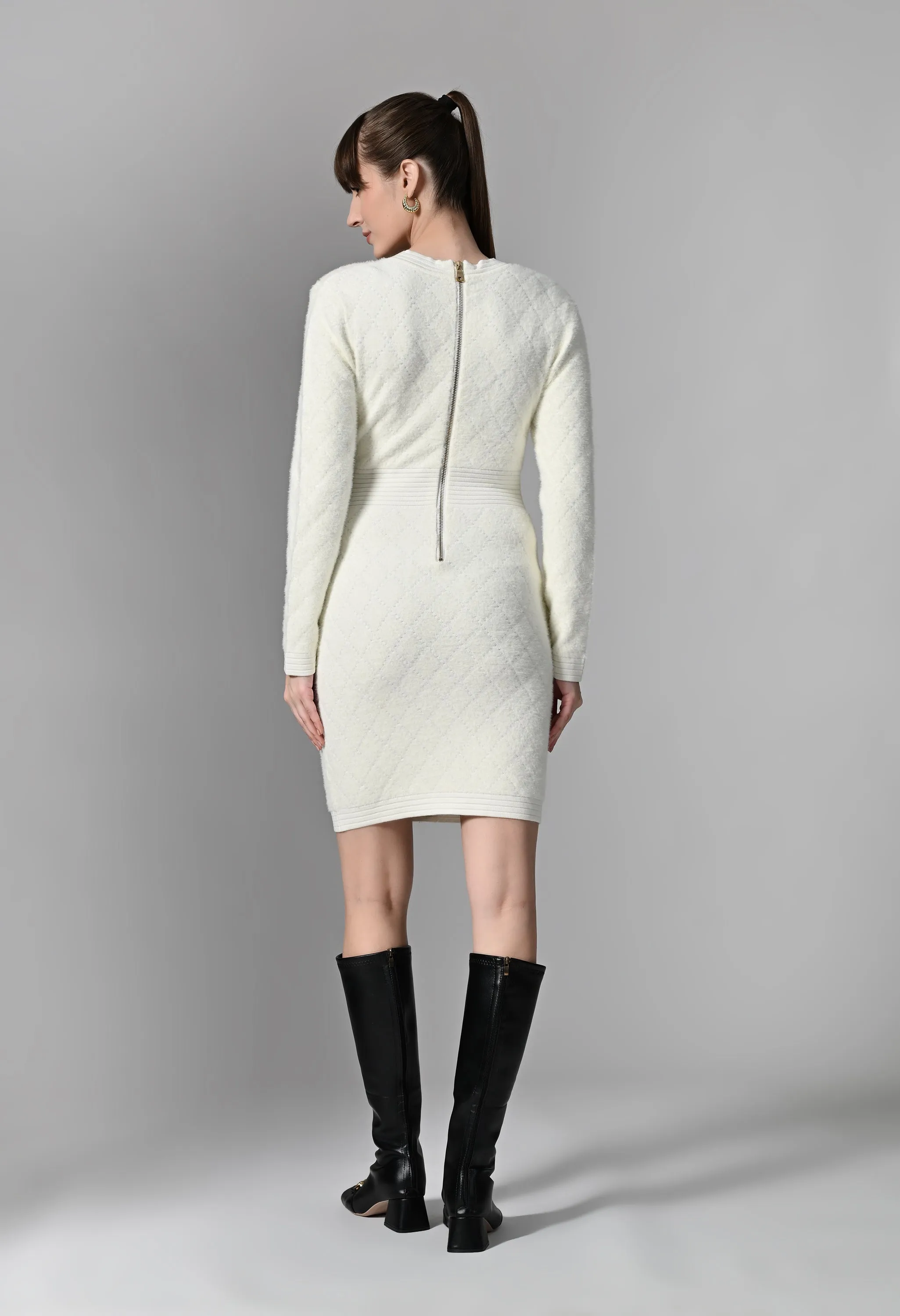 Pankh Zyaga Short knitted Bodycon dress with gold buttons