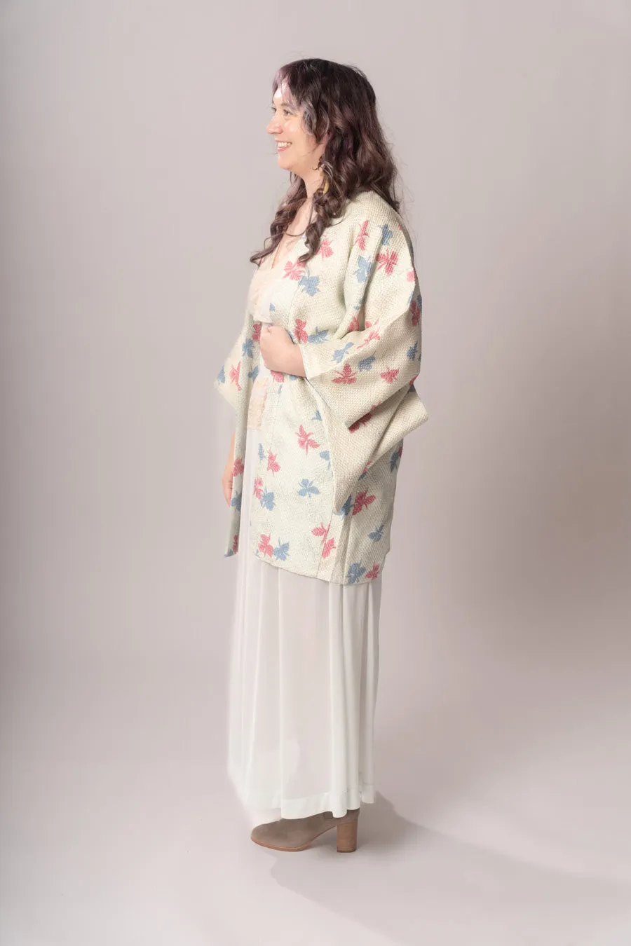 Pastel Blue Floral Shibori Haori Jacket