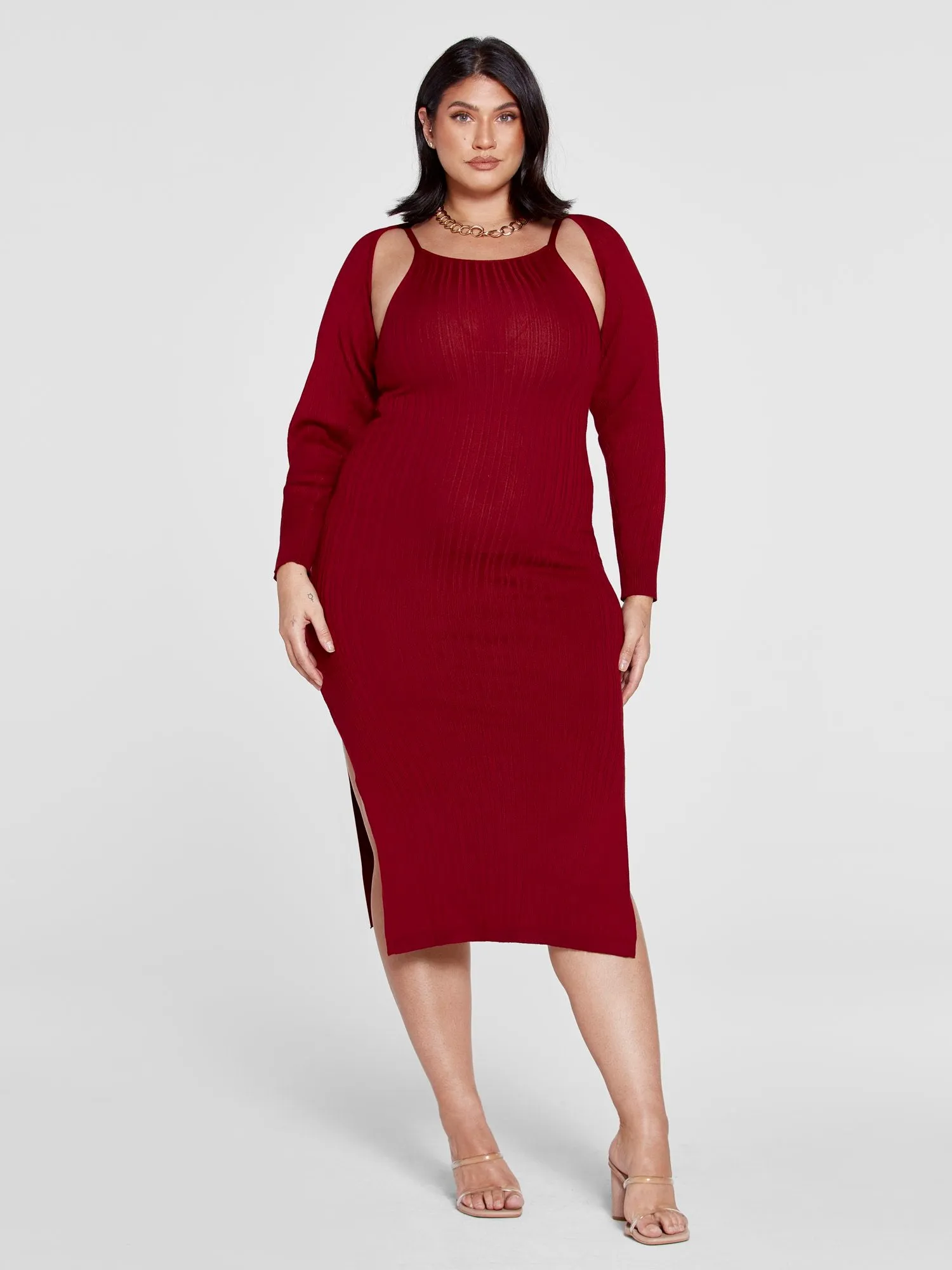 Patrice Ribbed Knit Bodycon Dress with Shrug