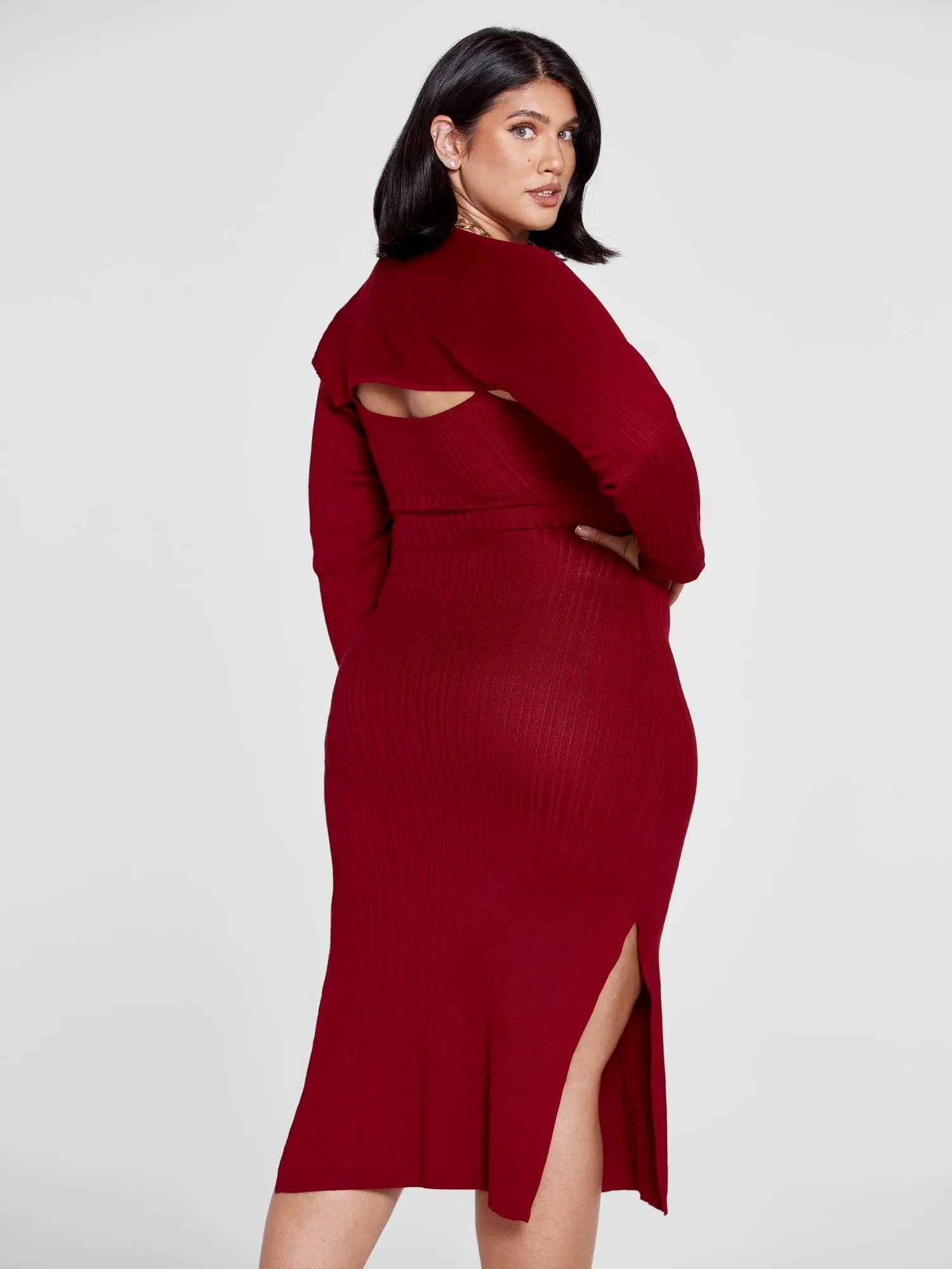 Patrice Ribbed Knit Bodycon Dress with Shrug