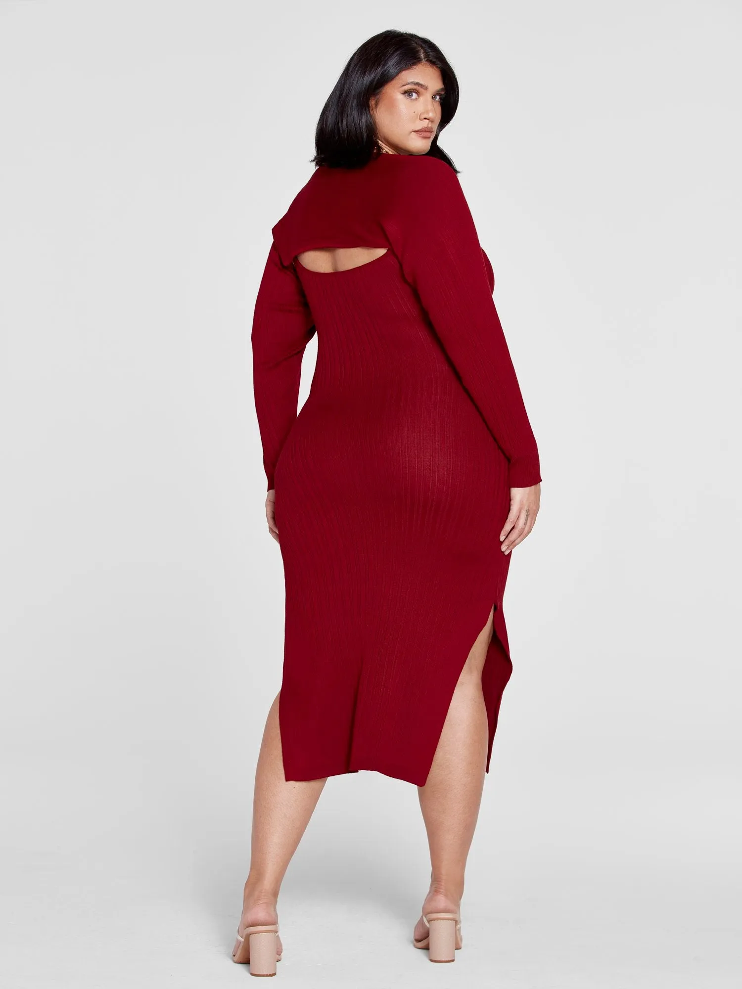 Patrice Ribbed Knit Bodycon Dress with Shrug