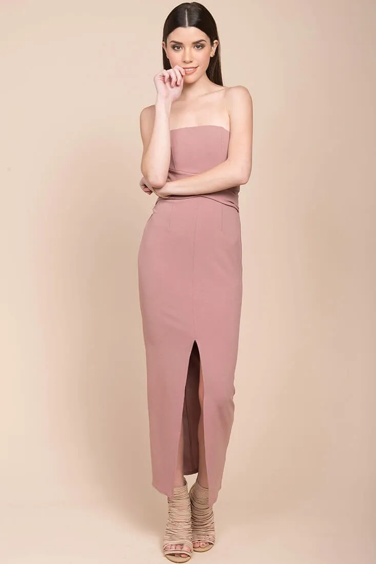 Payton Strapless Bodycon Midi Dress Mauve