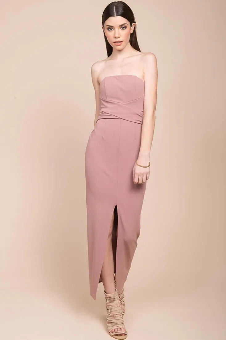 Payton Strapless Bodycon Midi Dress Mauve