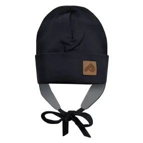 Perlimpinpin Jersey Hat with Fleece Lining and Strings - Black