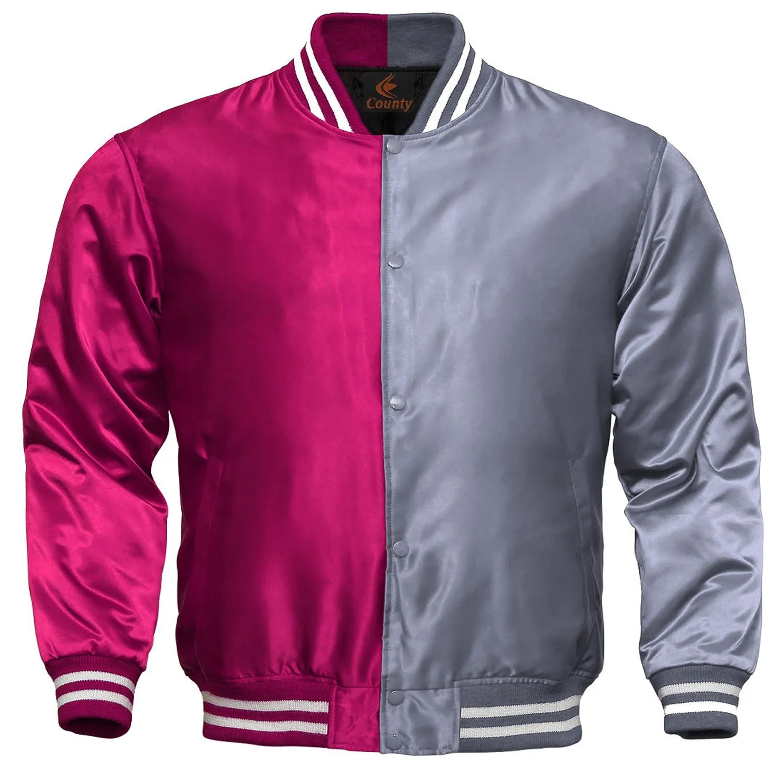 Personalized Varsity Jacket Hot Pink Silver Satin Jacket Mens Letterman Jacket