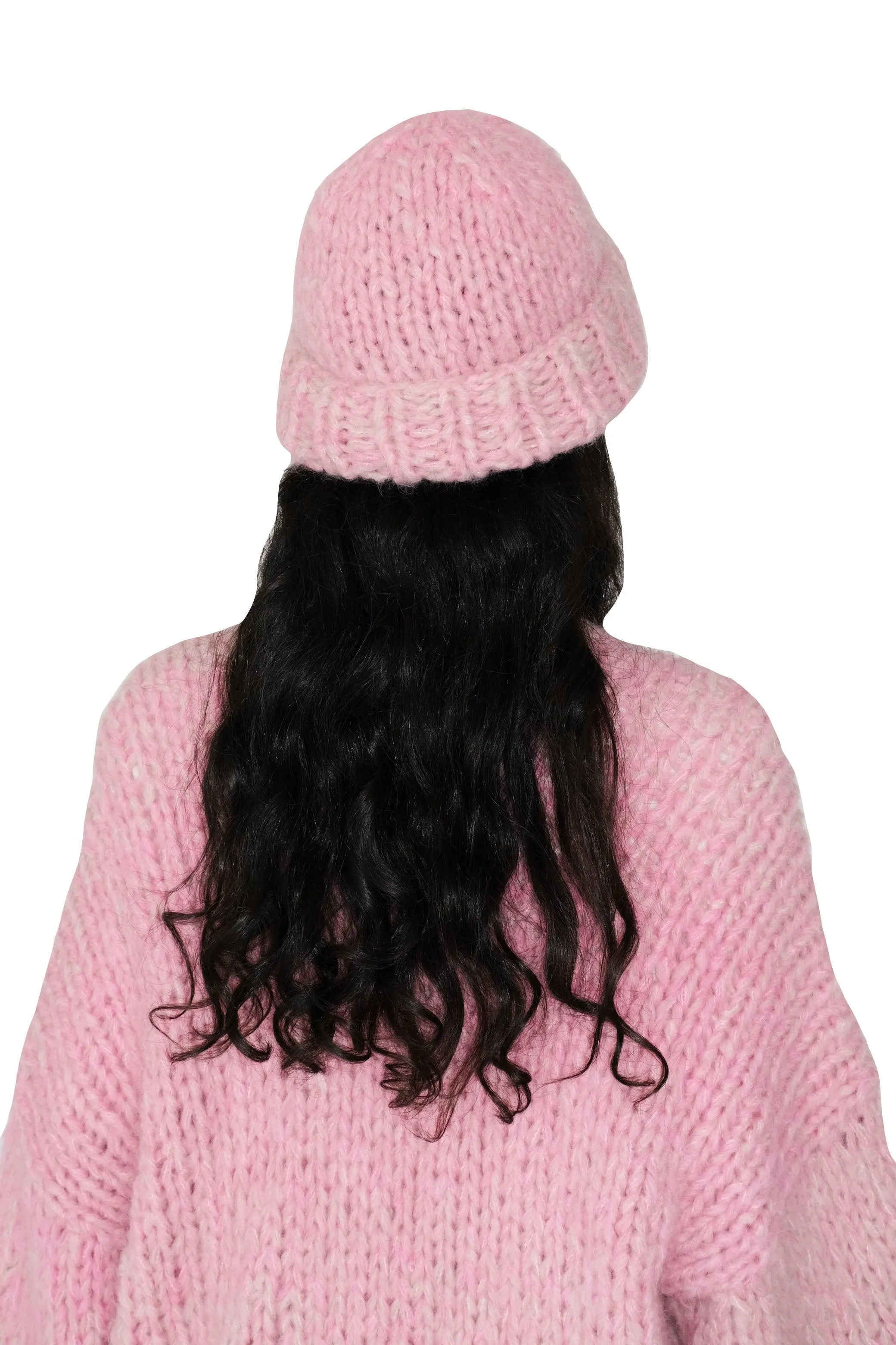 Pink Fluffy Chunky Knit Beanie Hat