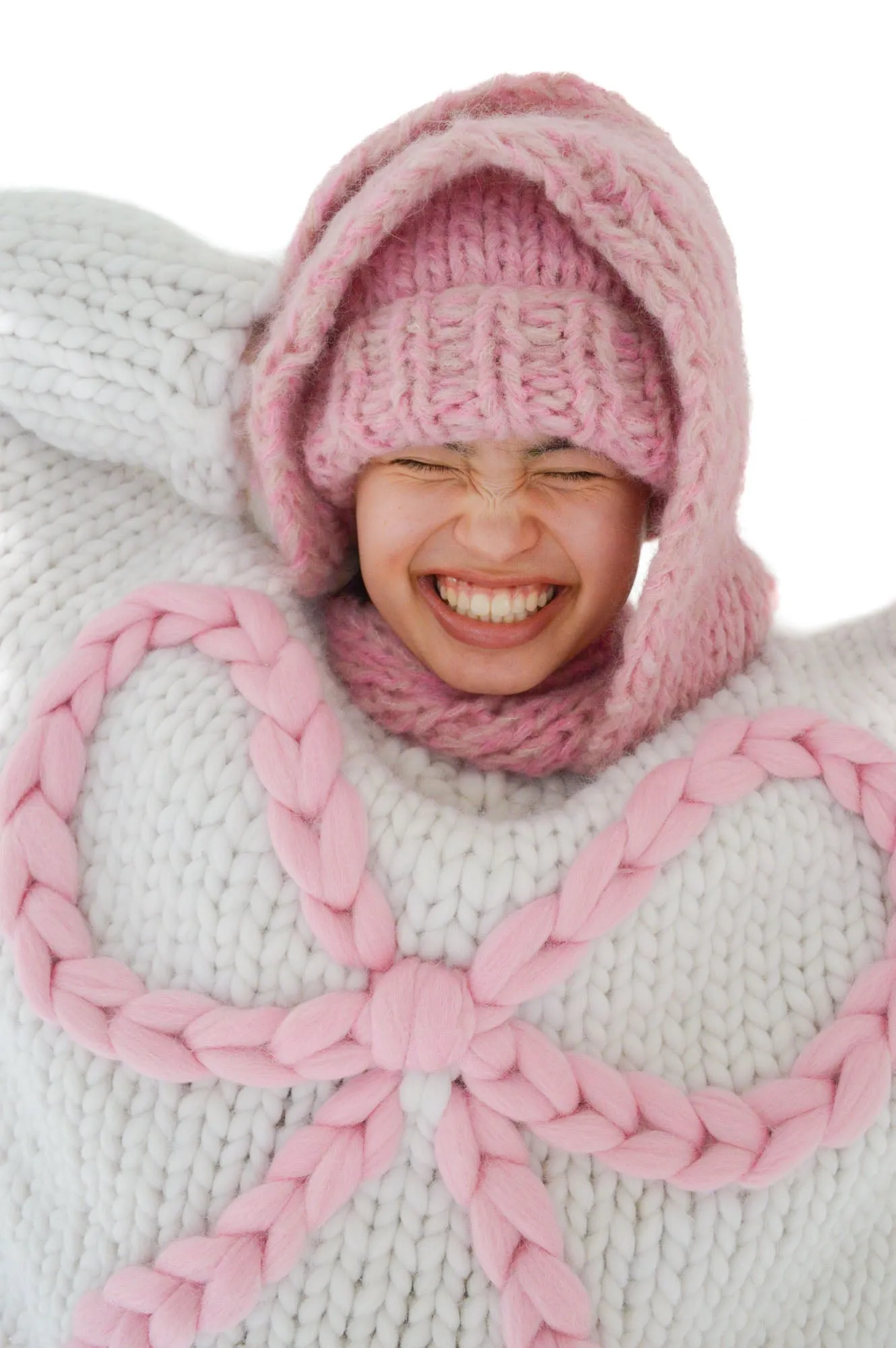 Pink Fluffy Chunky Knit Beanie Hat