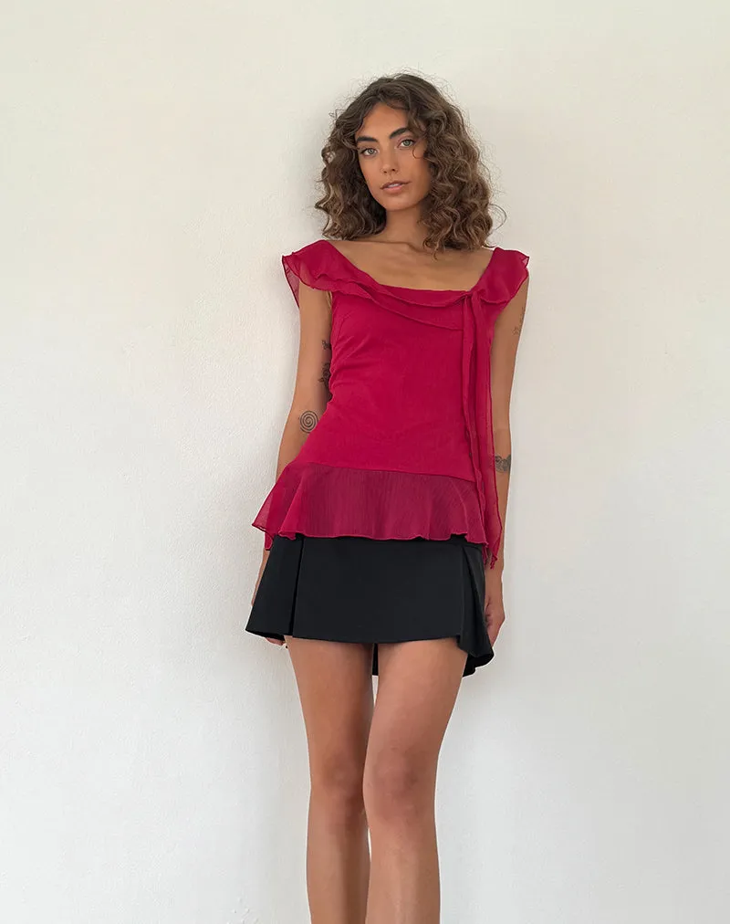 Piro Ruffle Longline Top in Burgundy