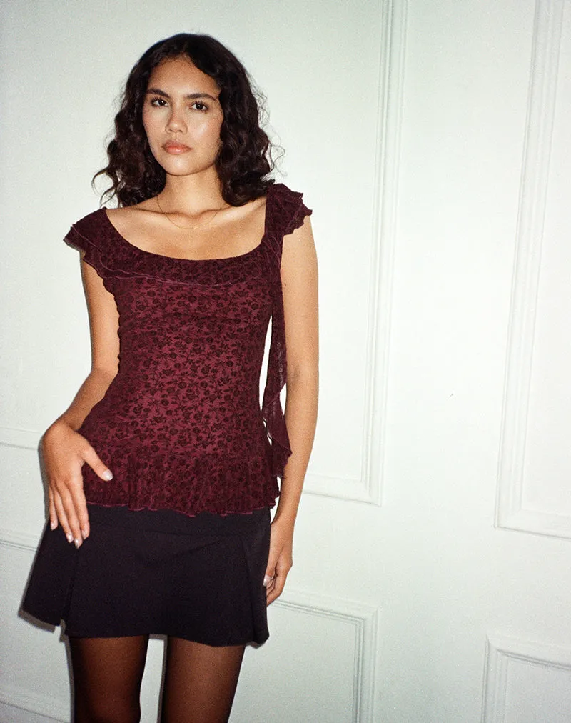 Piroli Top in Ditsy Floral Flock Burnt Maroon