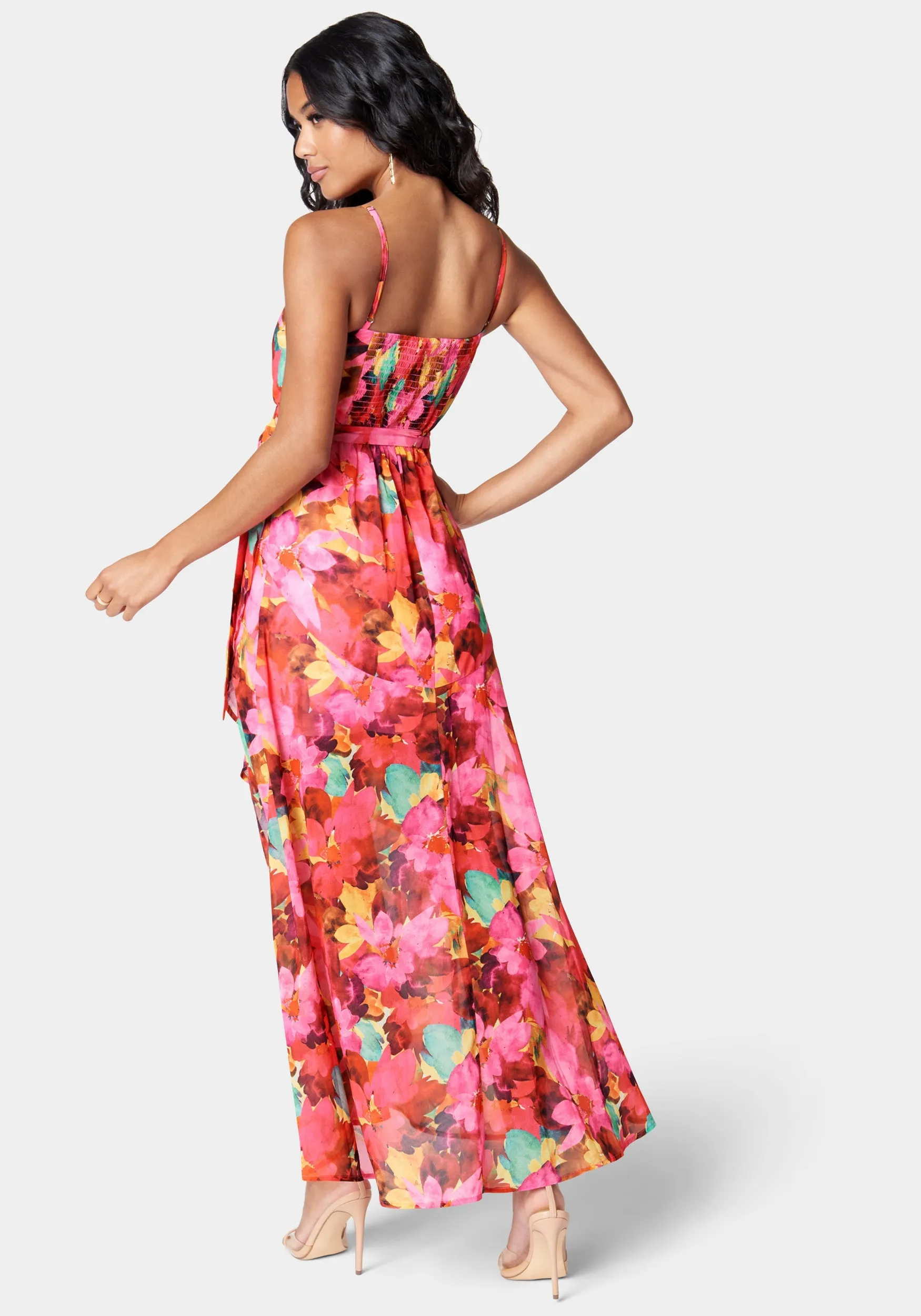 Printed Ruffle Wrap Dress