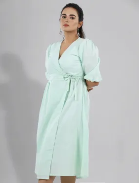 Puff Sleeve Wrap Dress