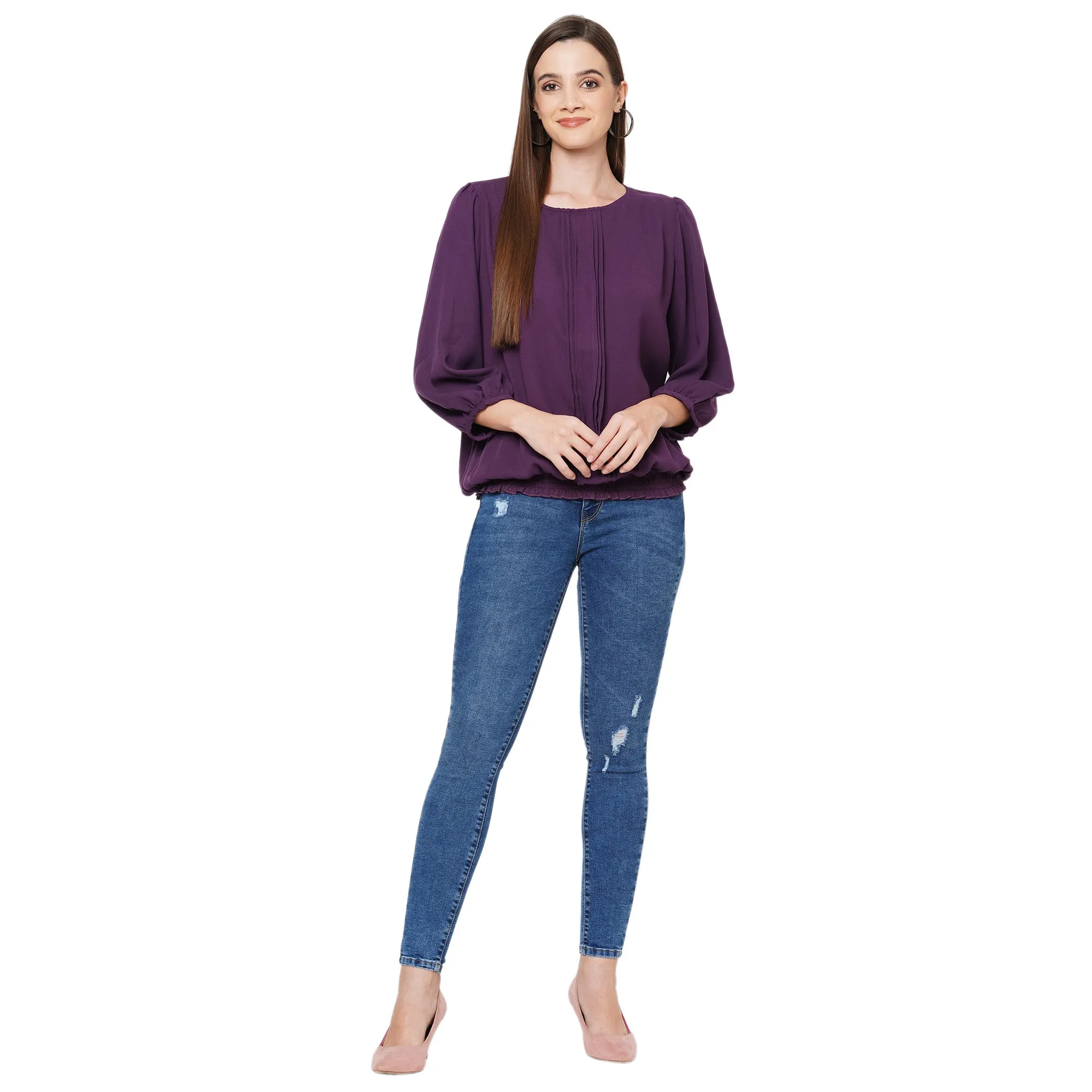 Purple Solid Top With 3/4Th Sleeves