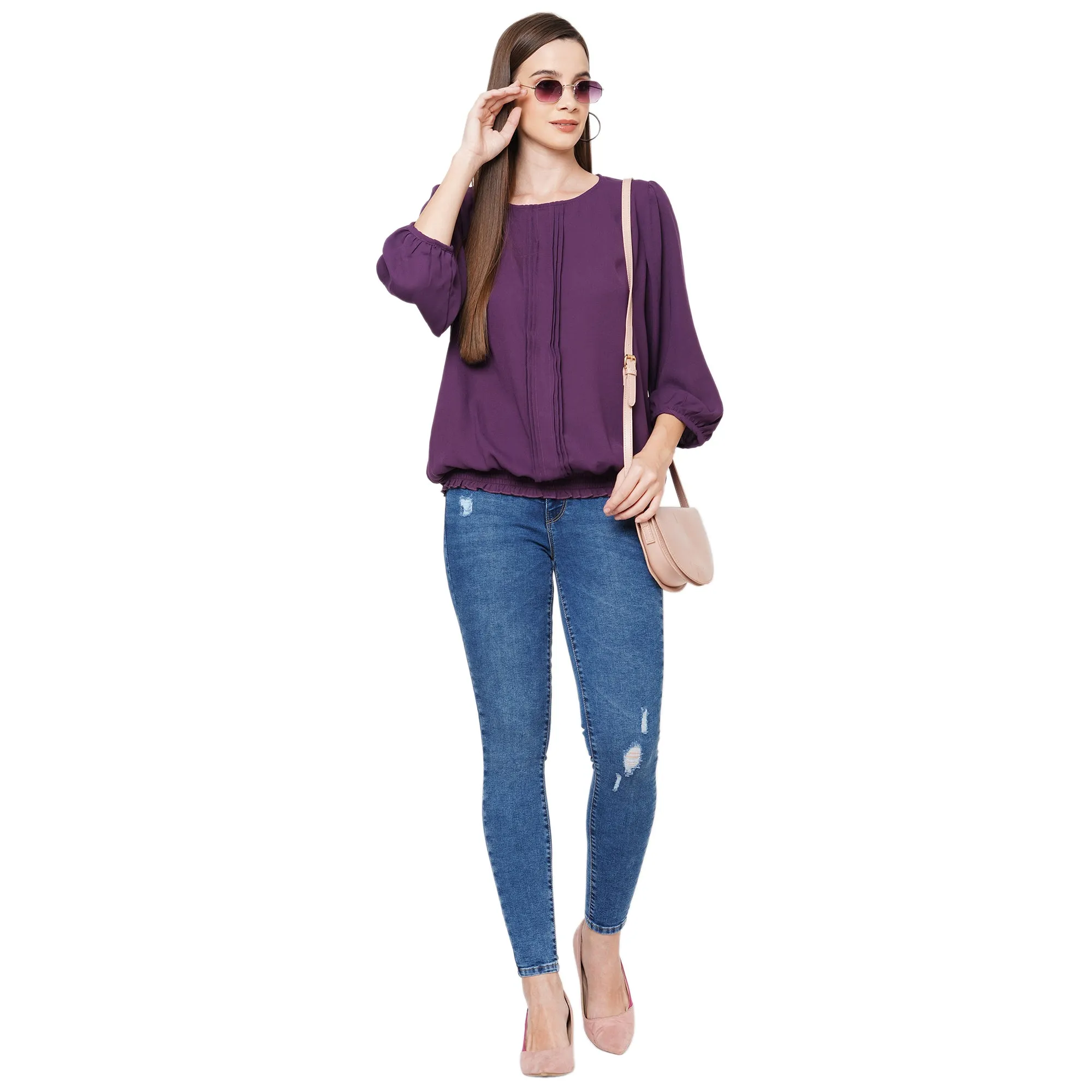 Purple Solid Top With 3/4Th Sleeves