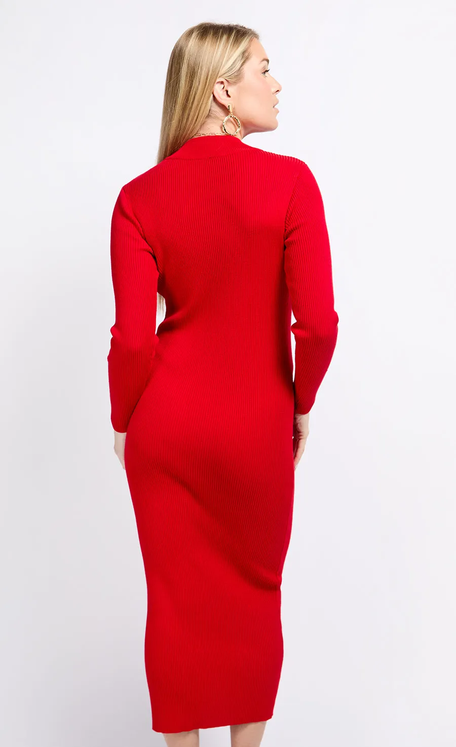 Red Rib Knit Midaxi Bodycon Dress by Vogue Williams