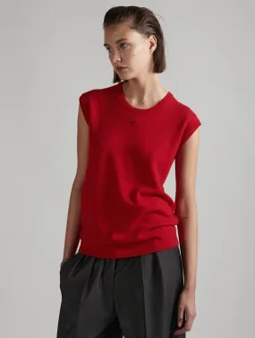 Red Sleeveless Knit Crewneck Top