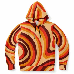 Retro 70s Hoodie, Groovy 1970s Orange Pullover Men Women Adult Aesthetic Graphic Hooded Sweatshirt with Pockets