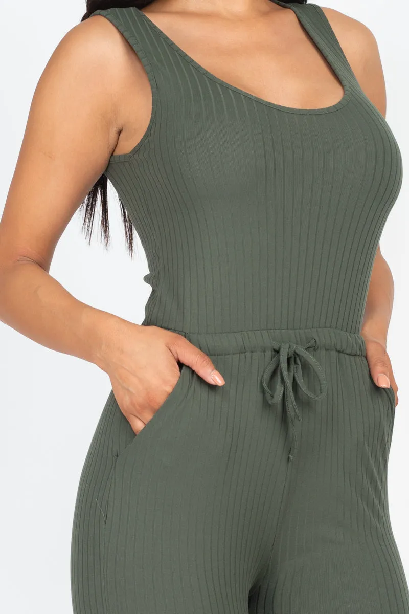 Ribbed Sleeveless Drawstring Jumpsuit (CAPELLA)