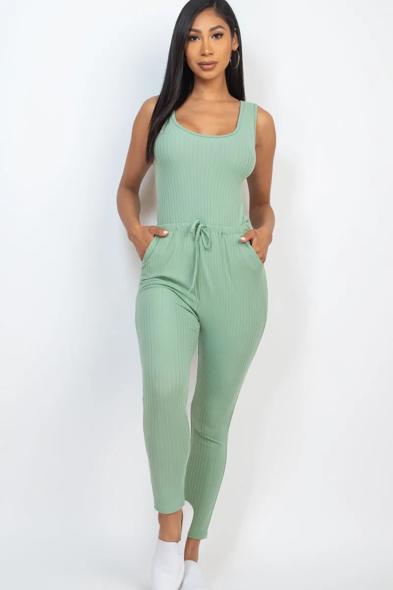 Ribbed Sleeveless Drawstring Jumpsuit (CAPELLA)