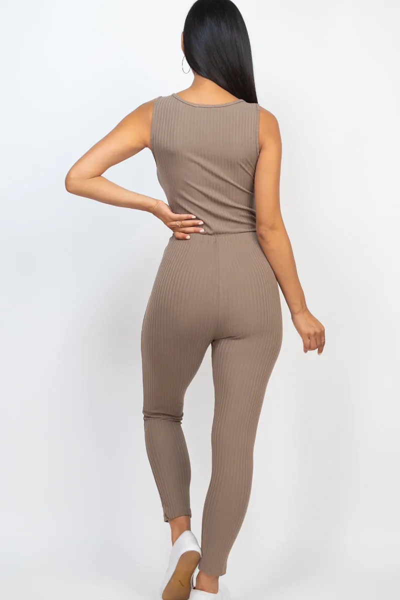 Ribbed Sleeveless Drawstring Jumpsuit (CAPELLA)