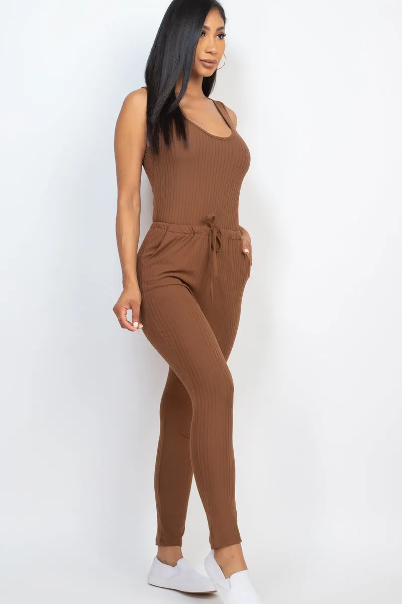 Ribbed Sleeveless Drawstring Jumpsuit (CAPELLA)