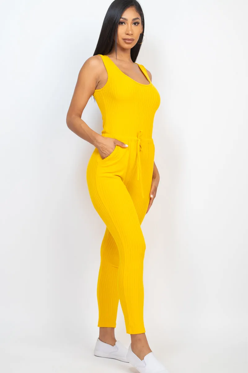 Ribbed Sleeveless Drawstring Jumpsuit (CAPELLA)