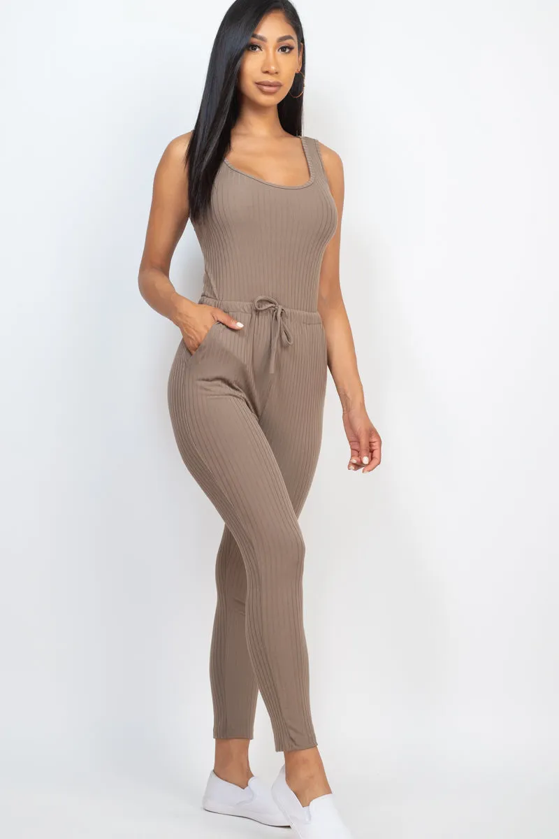 Ribbed Sleeveless Drawstring Jumpsuit (CAPELLA)