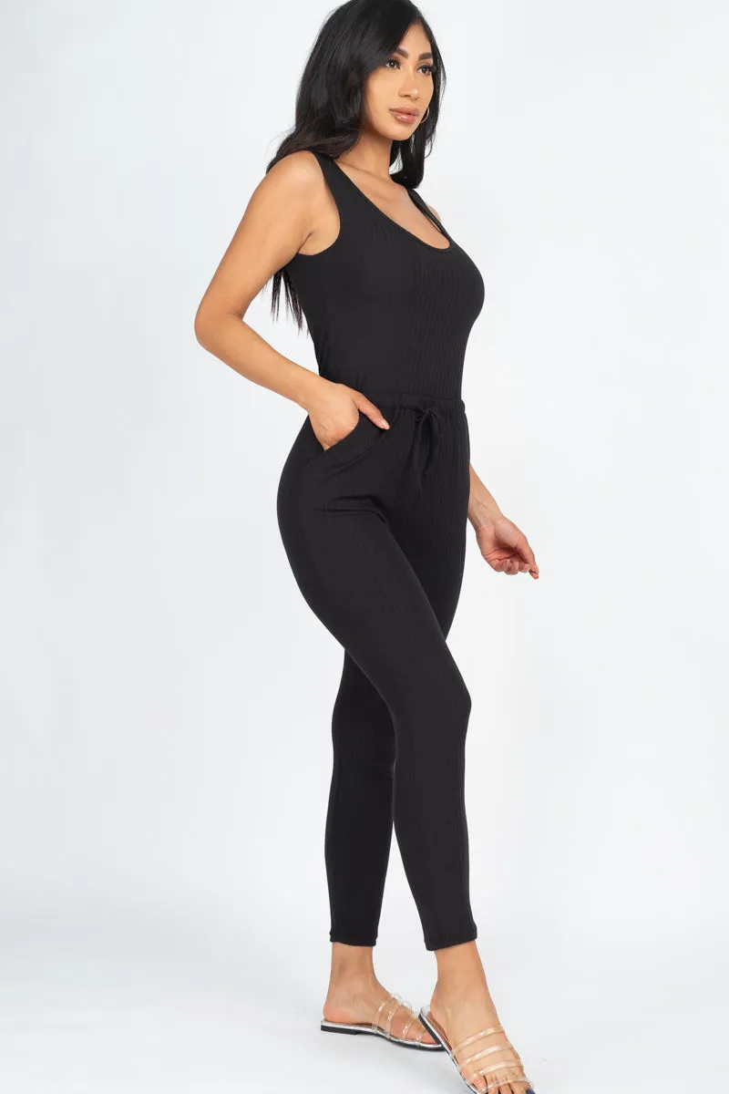 Ribbed Sleeveless Drawstring Jumpsuit (CAPELLA)