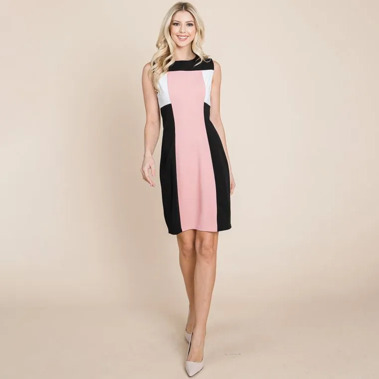 Rose Block Contrast Sheath Bodycon Dress