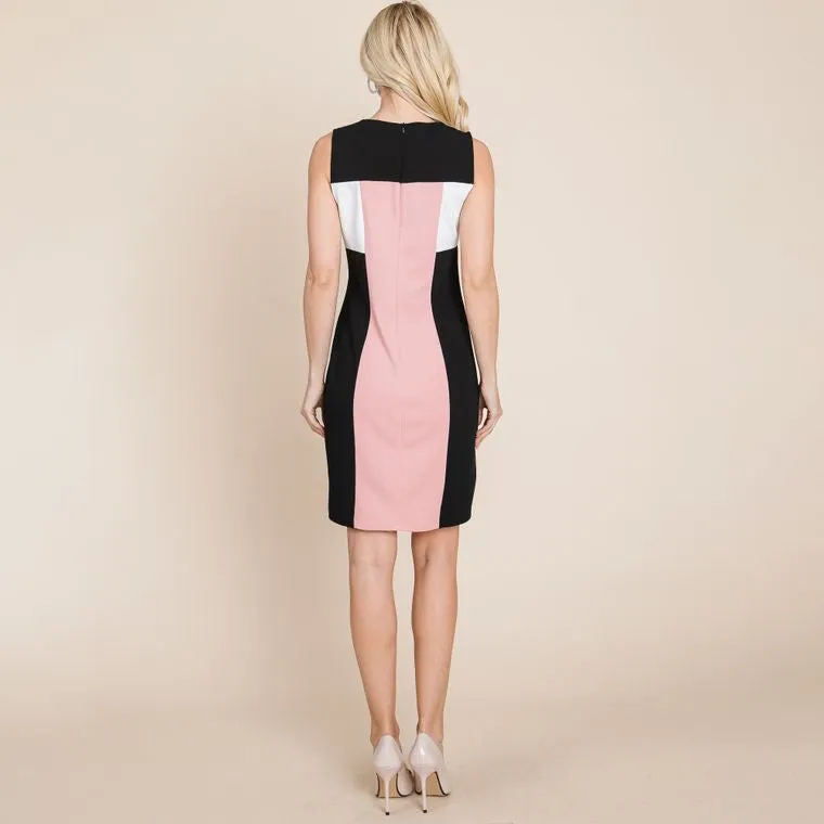 Rose Block Contrast Sheath Bodycon Dress