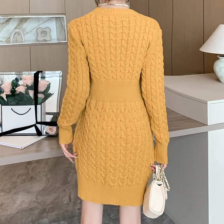 Round Neck Linen Sweater Hip-Covering Knitted Dress