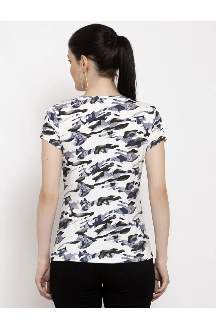 Round Neck T-Shirt Organic Cotton All Over Print - Military White