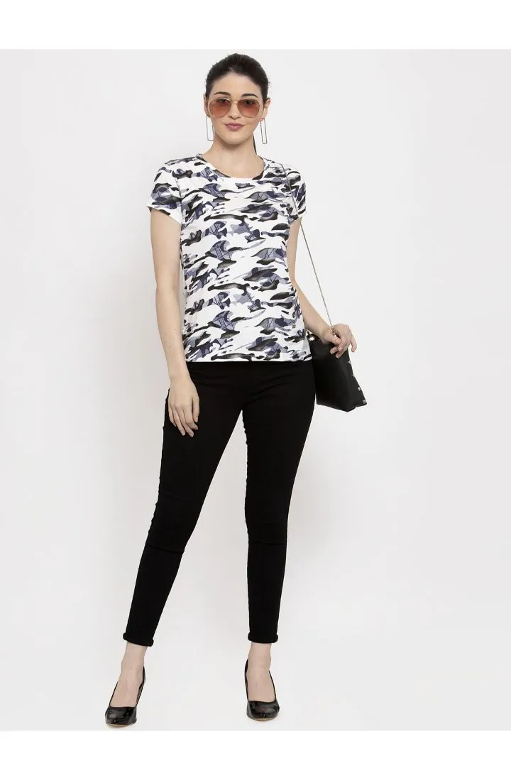 Round Neck T-Shirt Organic Cotton All Over Print - Military White