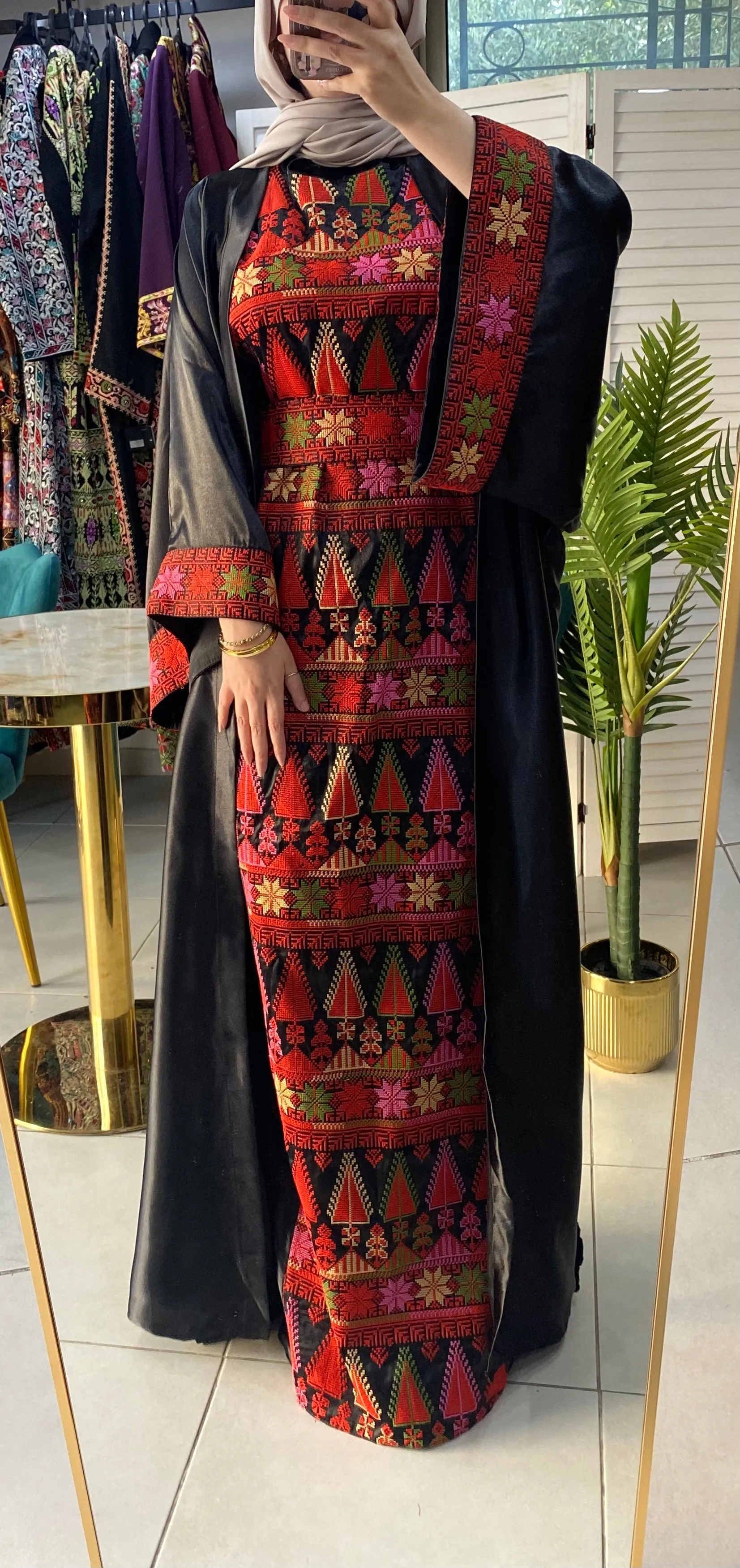 Royal Black Embroidered Dress and Abaya Set