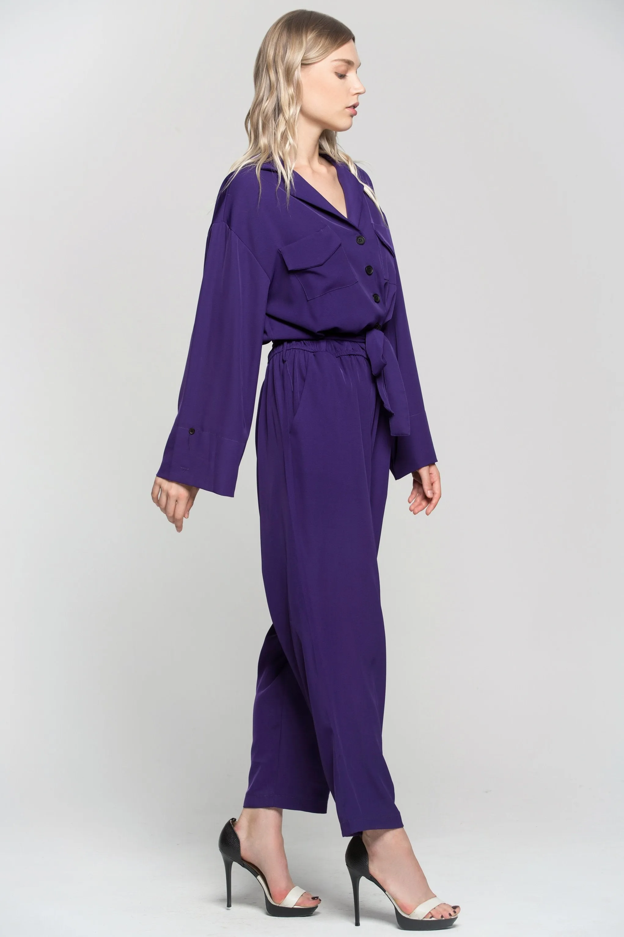 Royal Purple Notched Collar Jumpsuit