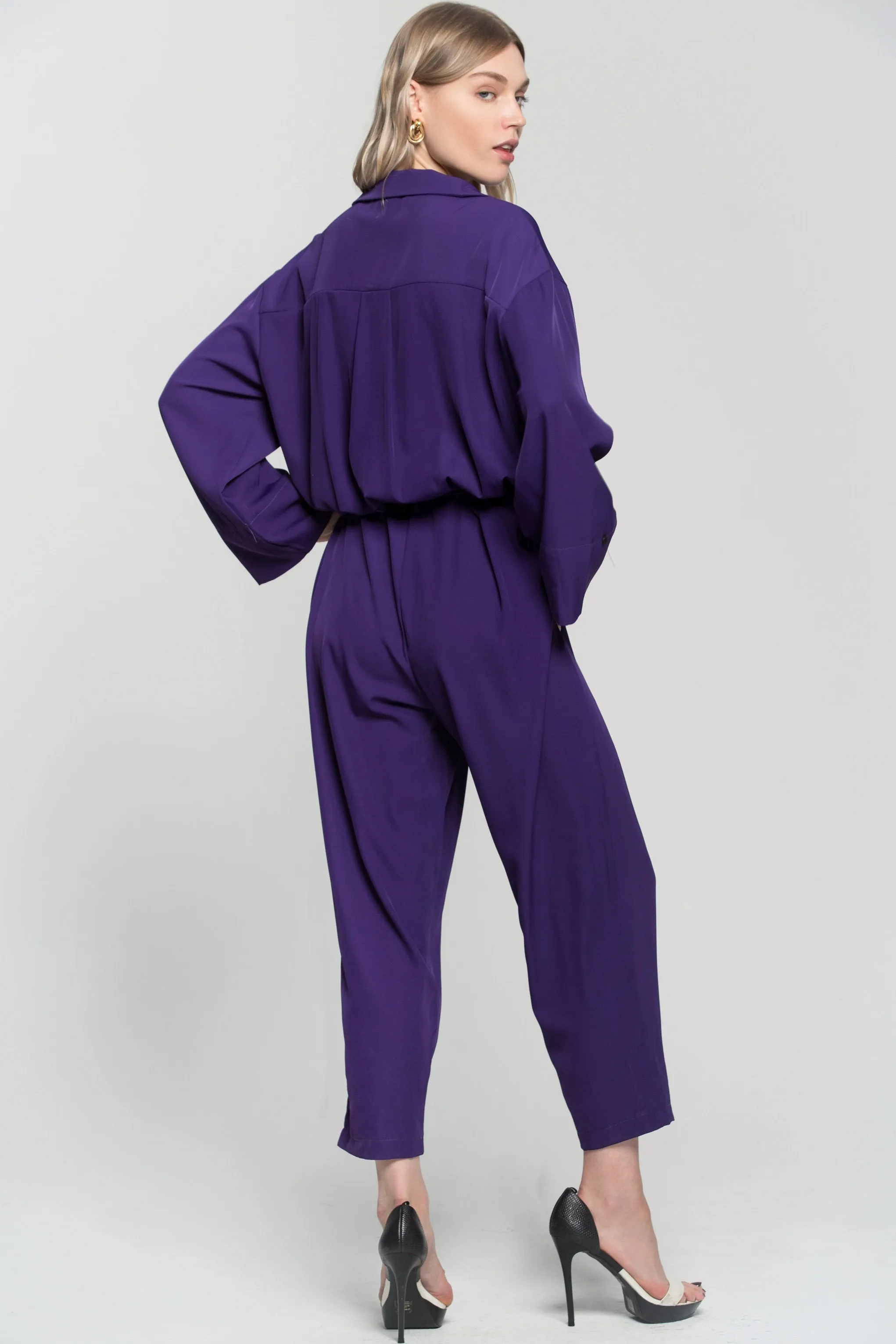 Royal Purple Notched Collar Jumpsuit