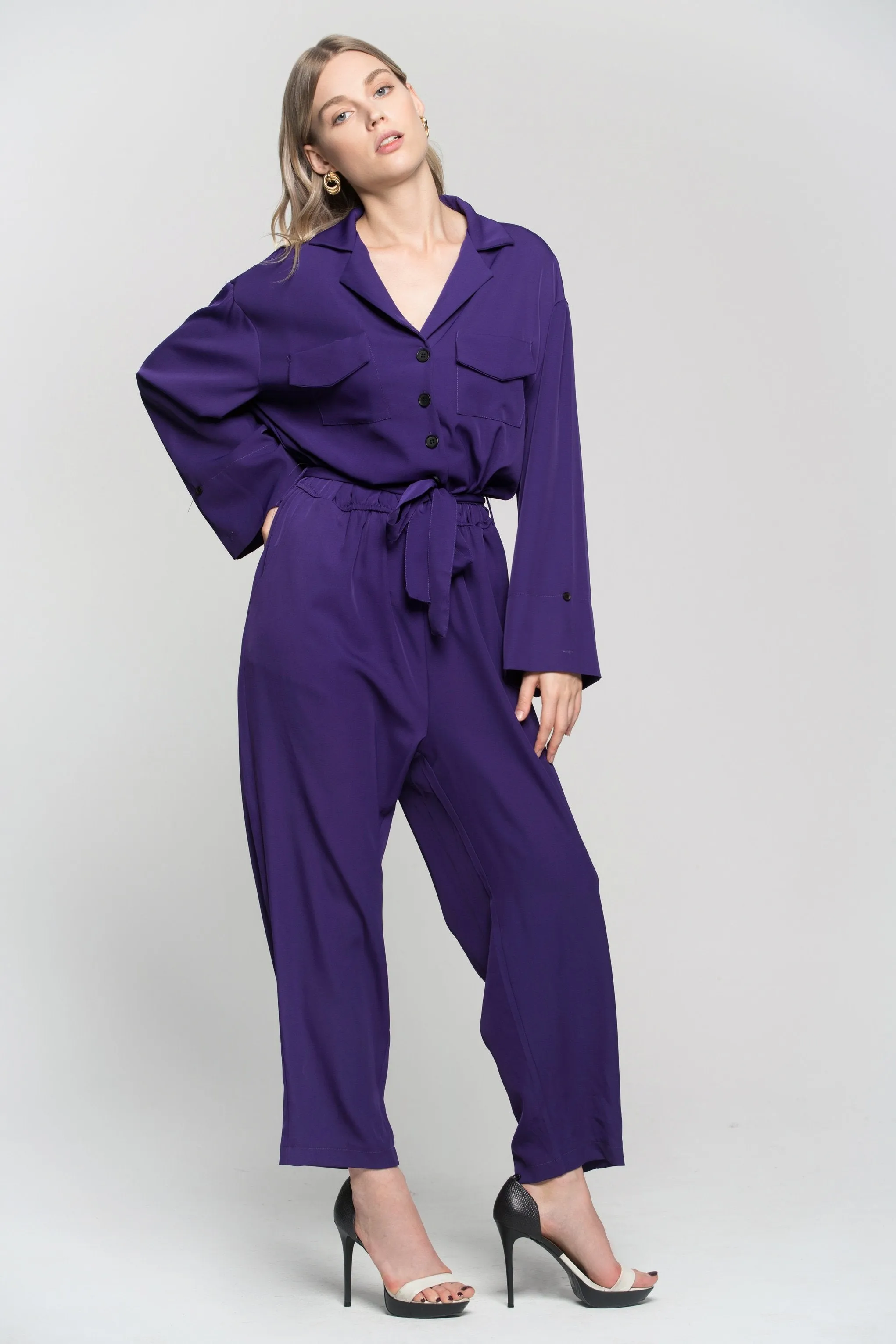 Royal Purple Notched Collar Jumpsuit