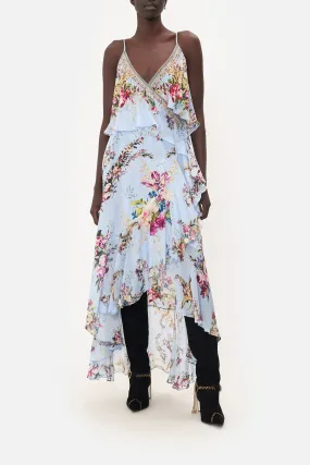 RUFFLE OVERLAYER WRAP DRESS FLORAFUL